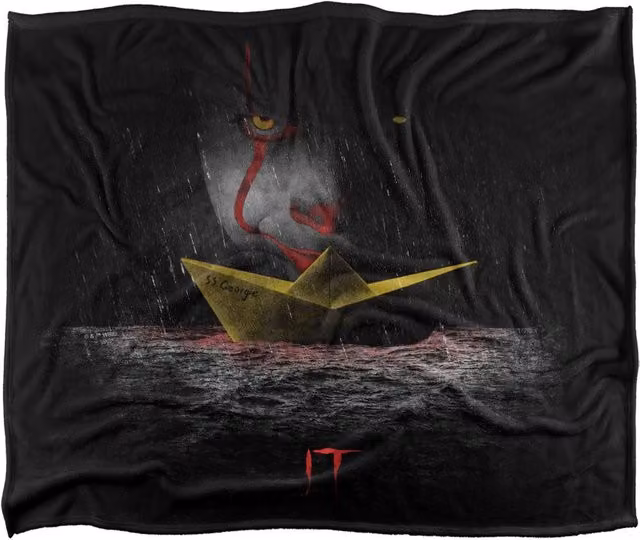 Warner Bros. It (2019) Paper Boat Silky Touch Super Soft Fluffy Throw Blanket, Multicolour and Black, Large
