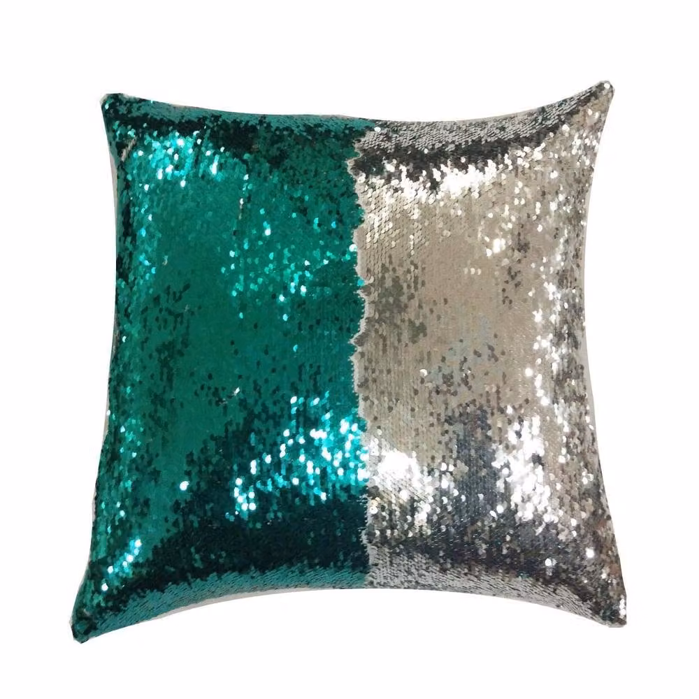 Velosso Mermaid Filled Cushion with Two-tone Sequins in Green, W x D: 56 x 56 cm – 2