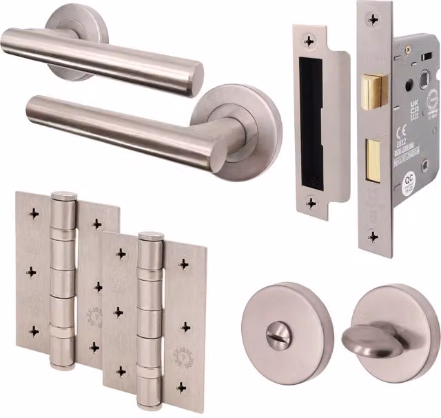 AFIT Olvera Brushed Silver Bathroom Door Handle Set