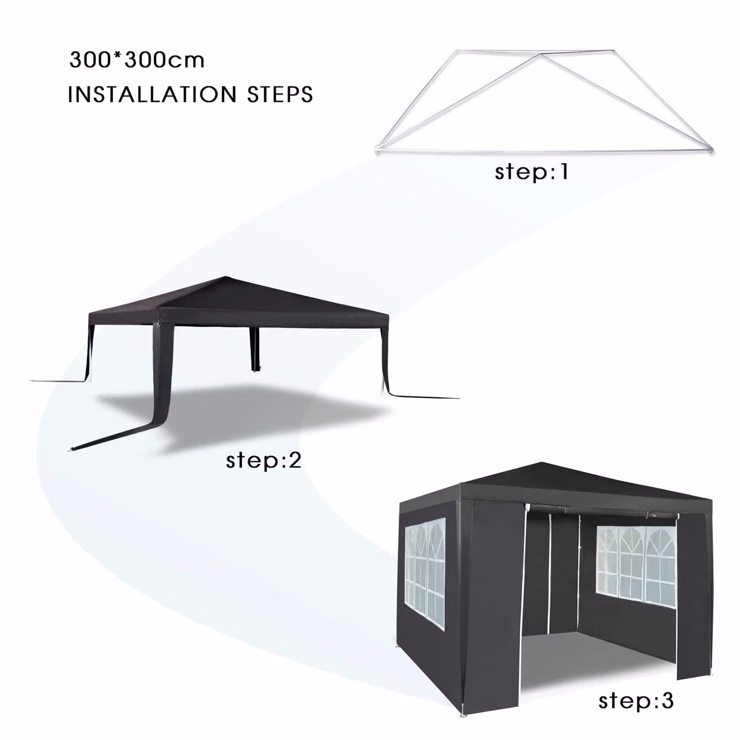 MCC Direct Event Gazebo with Removable Sides, Grey, W/D/H: 300 x 300 x 255 cm – 3