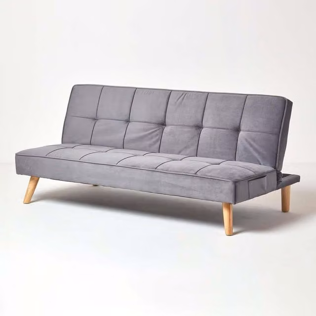 Homescapes Modern Grey Velvet Click-Clack 3 Seater Sofa Bed W/D/H: 97 x 175 cm