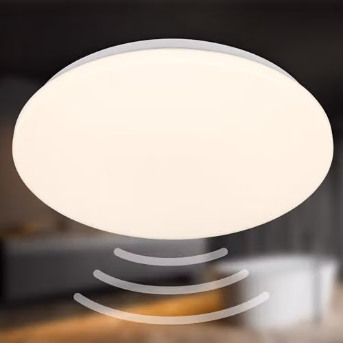 Briloner LED Ceiling Light with Motion Sensor, Warm White, IP54, White, W/D/H: 35 x 35 x 5.5 cm – 6