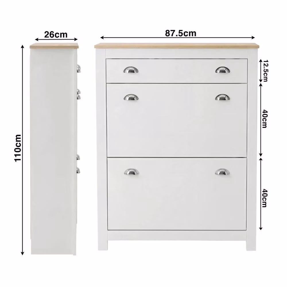 FLAVORA Modern White Wooden 3 Drawer Shoe Cabinet for Hallway Storage – 2