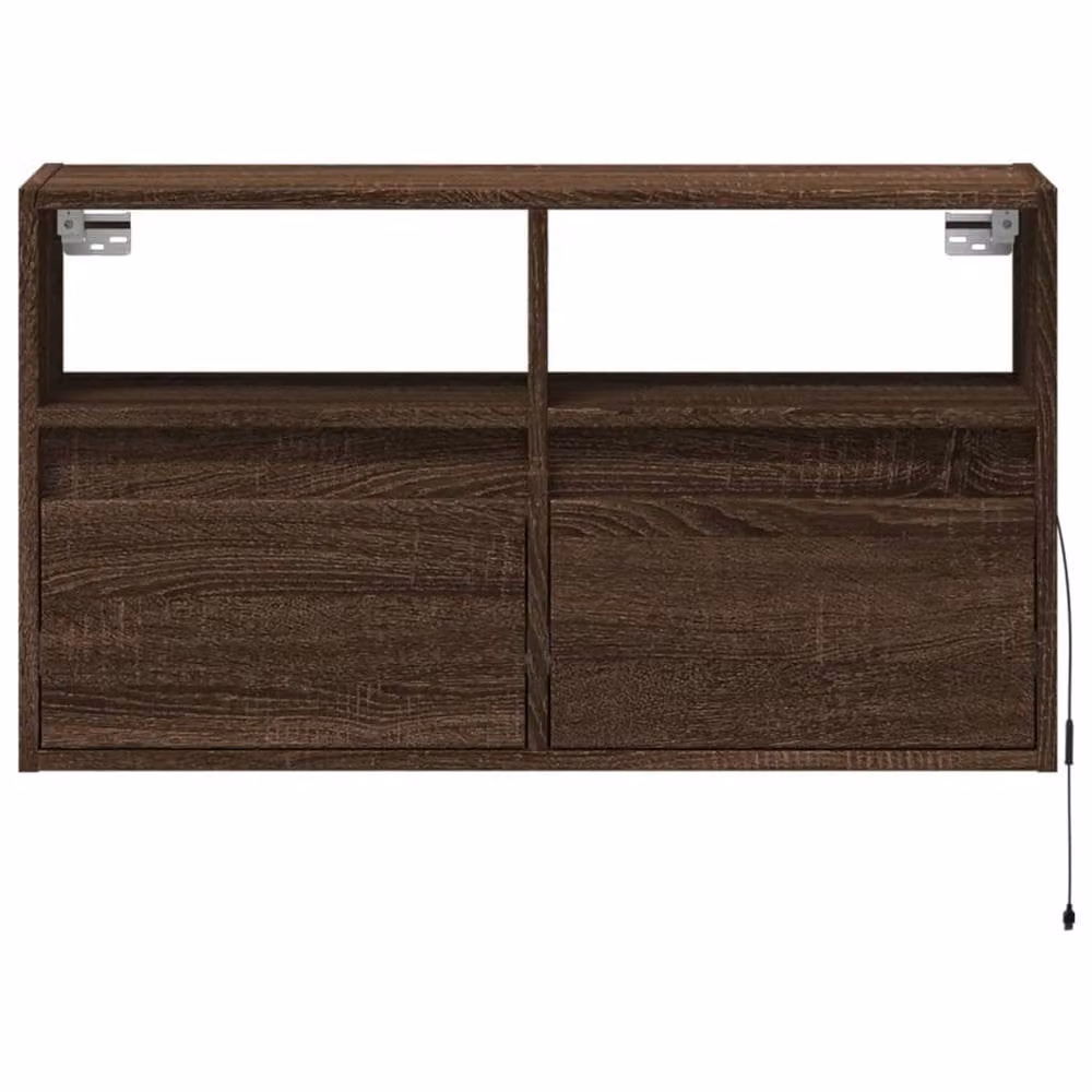 Berkfield Home Modern TV Wall Cabinet with LED Lights in Brown Oak, W/D/H: 80 x 31 x 45 cm – 6