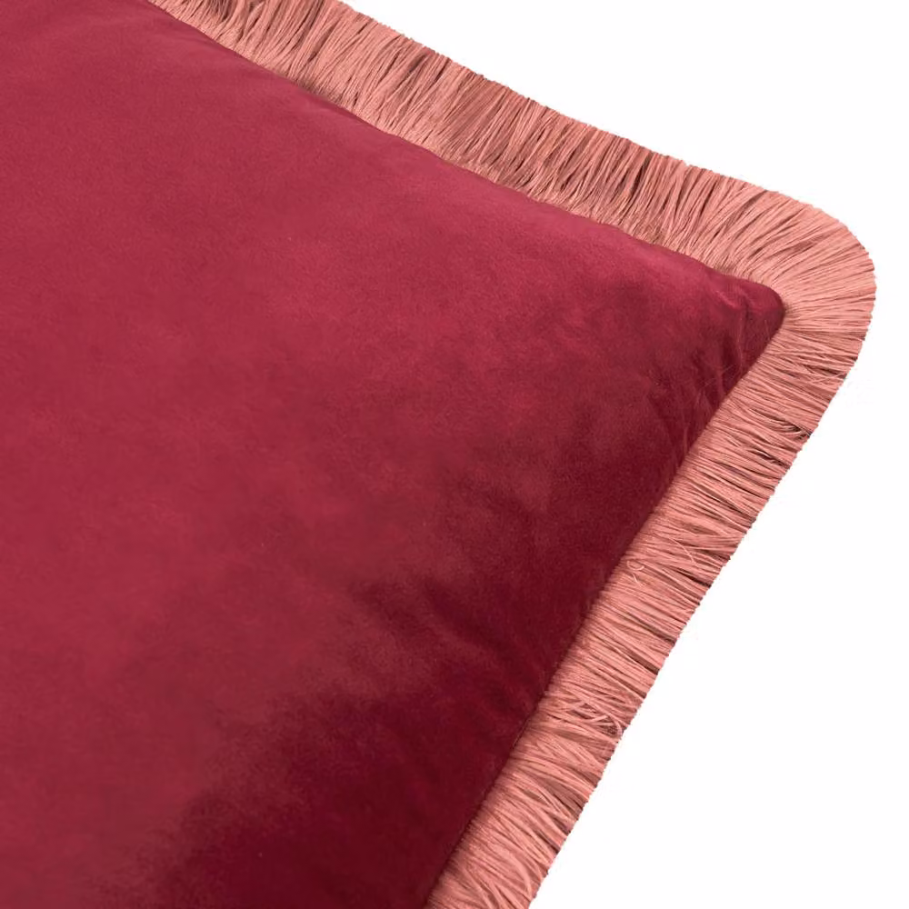 Furn Halo Fringed Velvet Cushion in Red, W/D/H: 50 x 50 x 50 cm – 2
