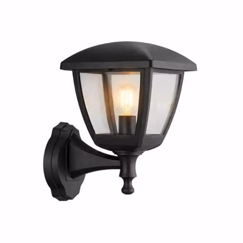 CGC Lighting Black Classic Outdoor Wall Lantern with Transparent Polycarbonate Diffuser, IP44 Weatherproof, E27 Mains Power – 2