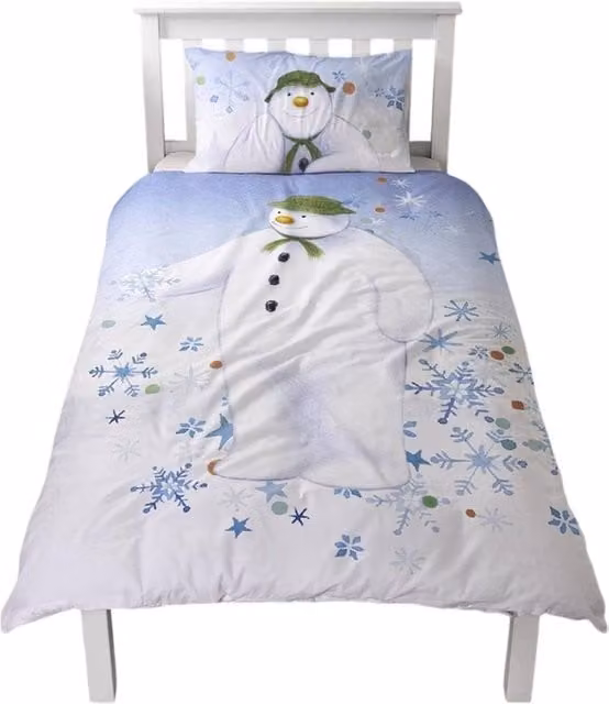 The Snowman Winter Sun Reversible Christmas Duvet Cover and Pillowcase Set in White, Single