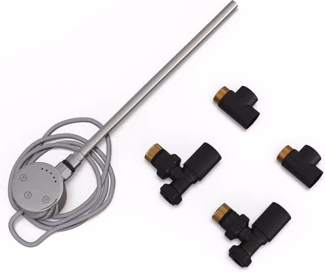 UK Radiators Talus Dual Fuel Towel Rail Kit with Touch Thermostatic Valve in Black