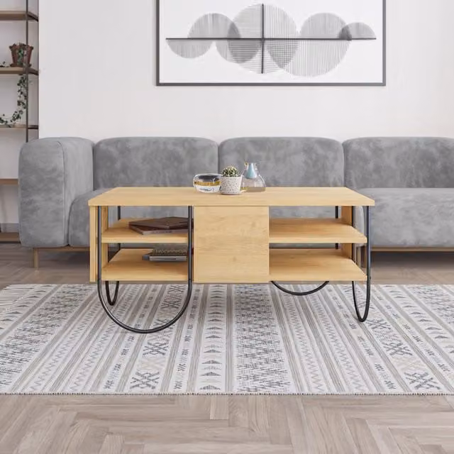 FWStyle 3 Tier Coffee Storage Table in Natural Oak with Scratch Resistant Surface