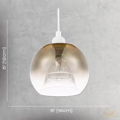 Happy Homewares Modern Round Glass Pendant Lighting Shade in Gold and Transparent, W/D/H: 12 x 12 x 16 cm – 3