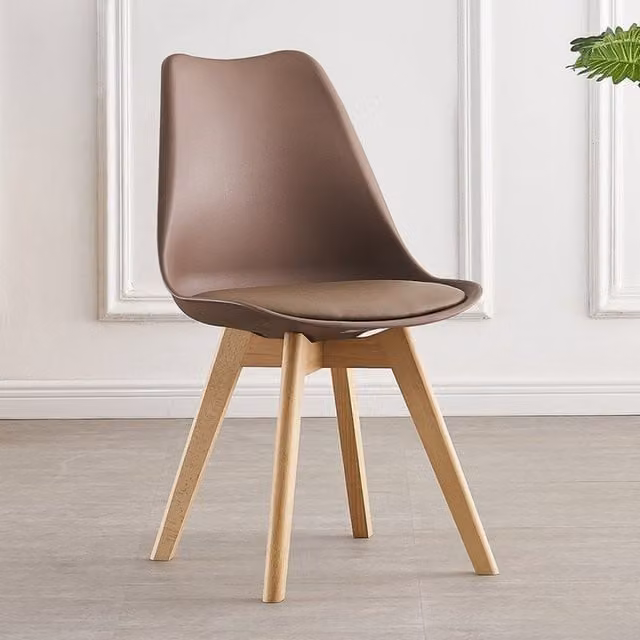 Life Interiors Scandinavian Dining Chair with Brown Leather Cushions and Solid Wood Legs