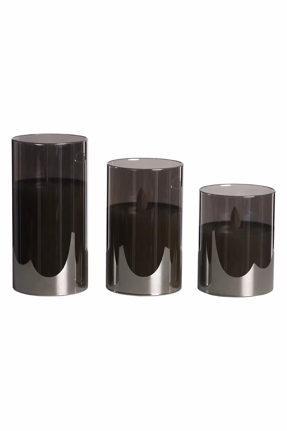 Living and Home 3-Piece Smoke Grey Glass Flameless LED Pillar Candles with Remote Control and Timer – 4