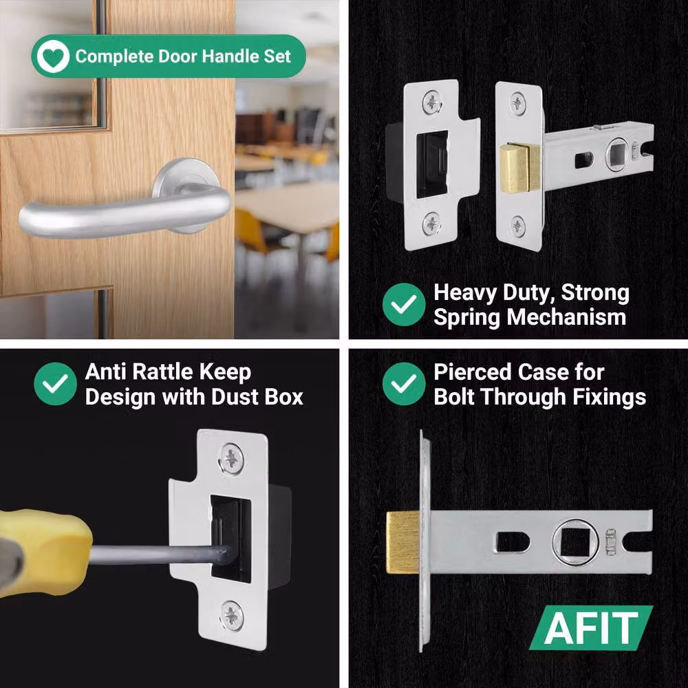AFIT Satin Brushed Silver Aluminium Return to Door Handles with 64mm Latch, W/D/H: 15 x 15 x 1.5 cm – 3