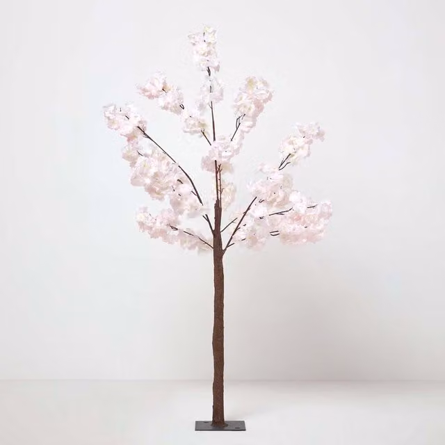 Homescapes Large Light Pink Artificial Oriental Blossom Tree with Metal Base, Height: 140 cm