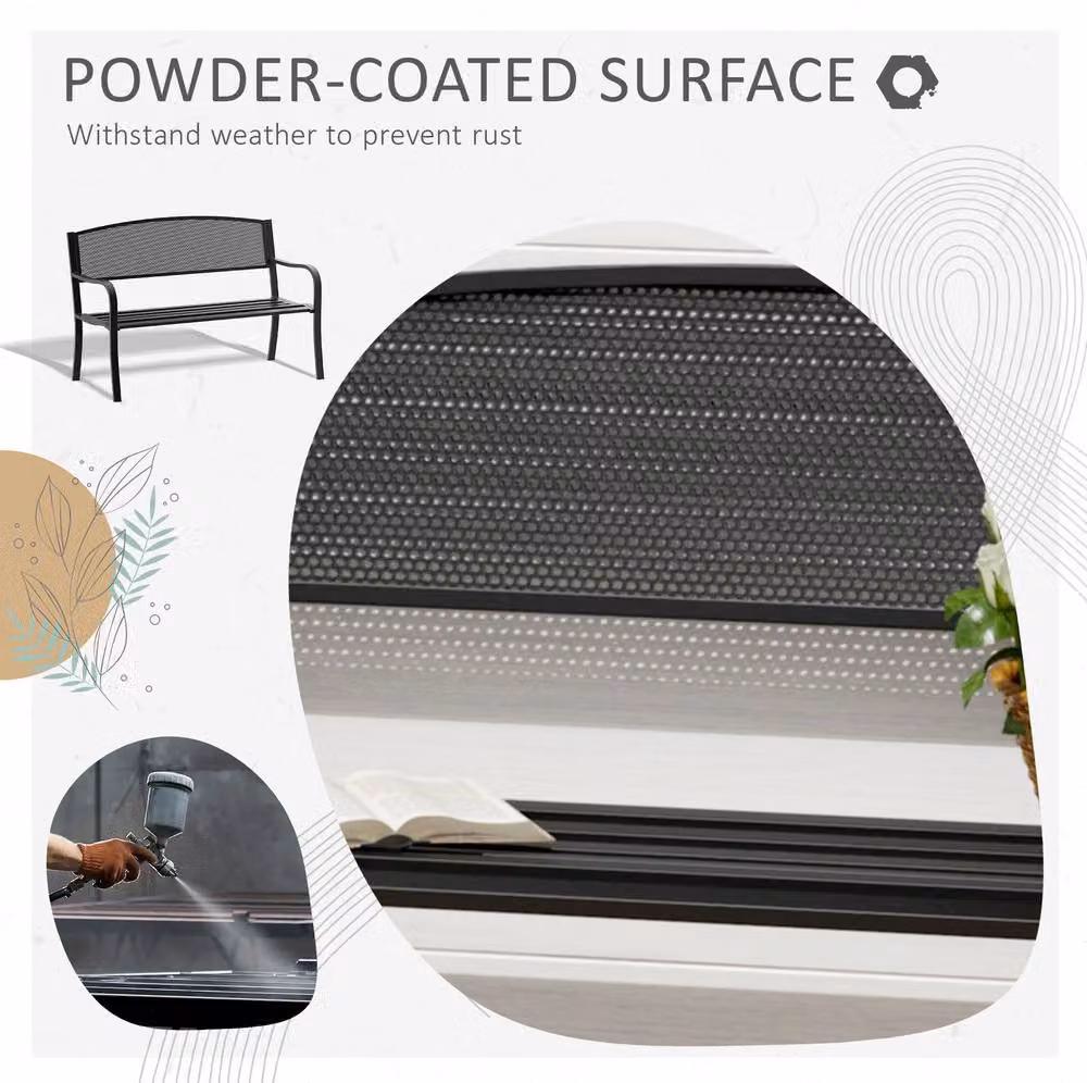 STILVORA 2 Seater Modern Metal Garden Bench in Matt Black, Width: 127 cm – 6