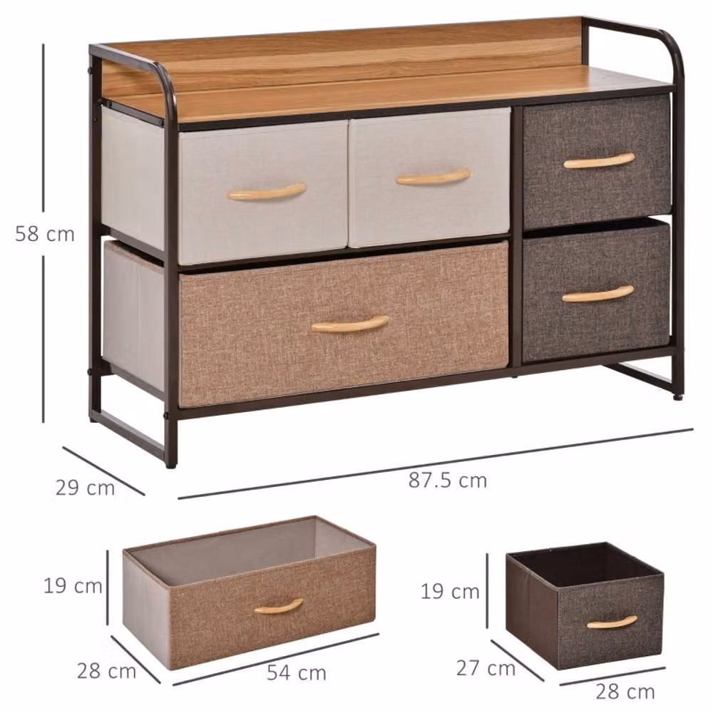 STILVORA 5-Drawer Chest with Metal Frame and Wood-Effect Top in Beige – 2