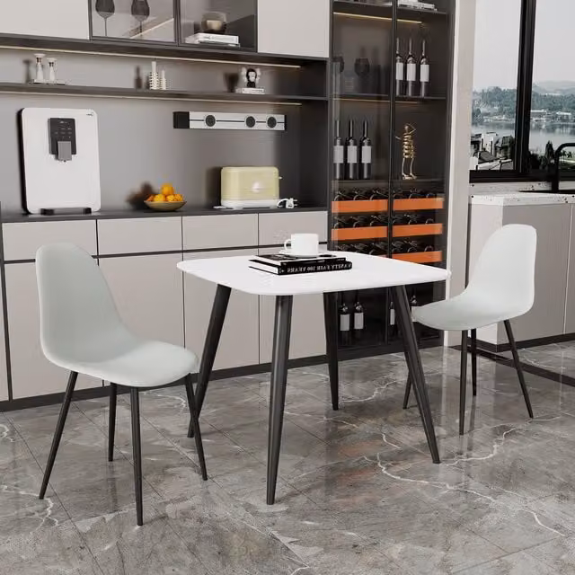 Core Products Ltd Aspen Square White Table and 2 Curve Plastic Chair Set in Light Grey
