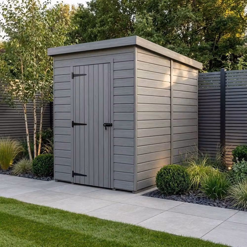 Buttercup Farm Grey Composite Pent Garden Shed with Single Door and No Windows W/D/H: 152.4 x 304.8 x 210 cm – 2