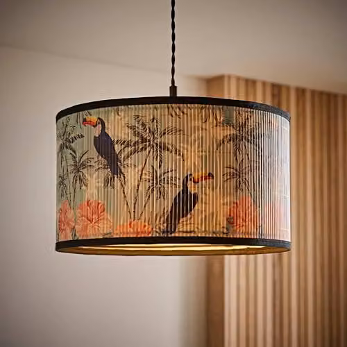 ValueLights Daintree Medium Pastel Jungle Bamboo Drum Ceiling Lamp Shade in Natural Multicolour – 2