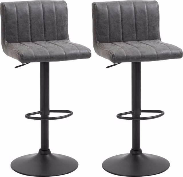 HOMCOM Set of 2 Grey PU Leather Adjustable Height Bar Stools with Footrest and 360 Degree Swivel