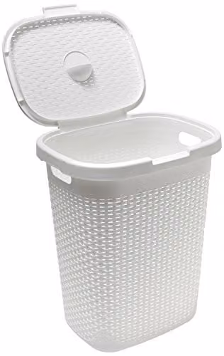 Addis 50 Litre Calico Faux Rattan Hamper with Lid and Handles, Cream – 1
