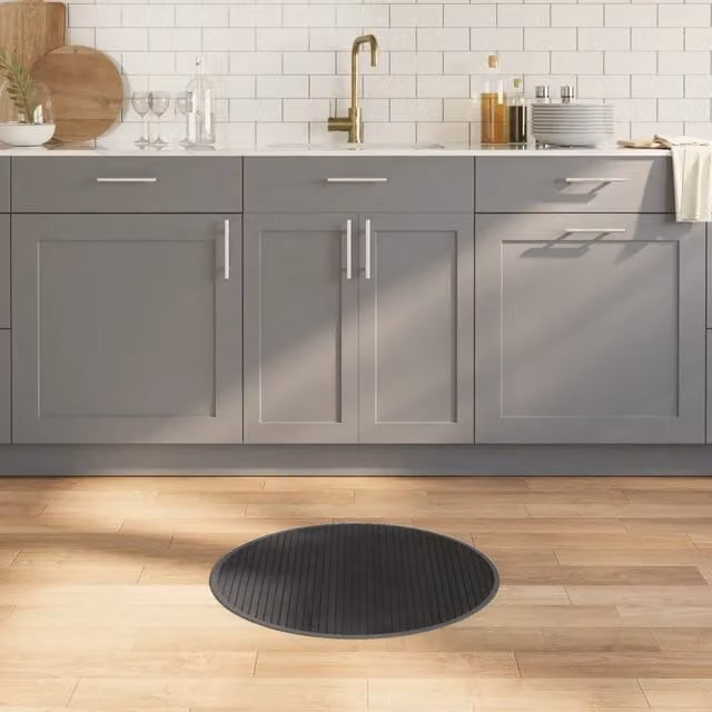 Berkfield Home Round Bamboo Rug in Grey, Diameter: 60 cm – 1