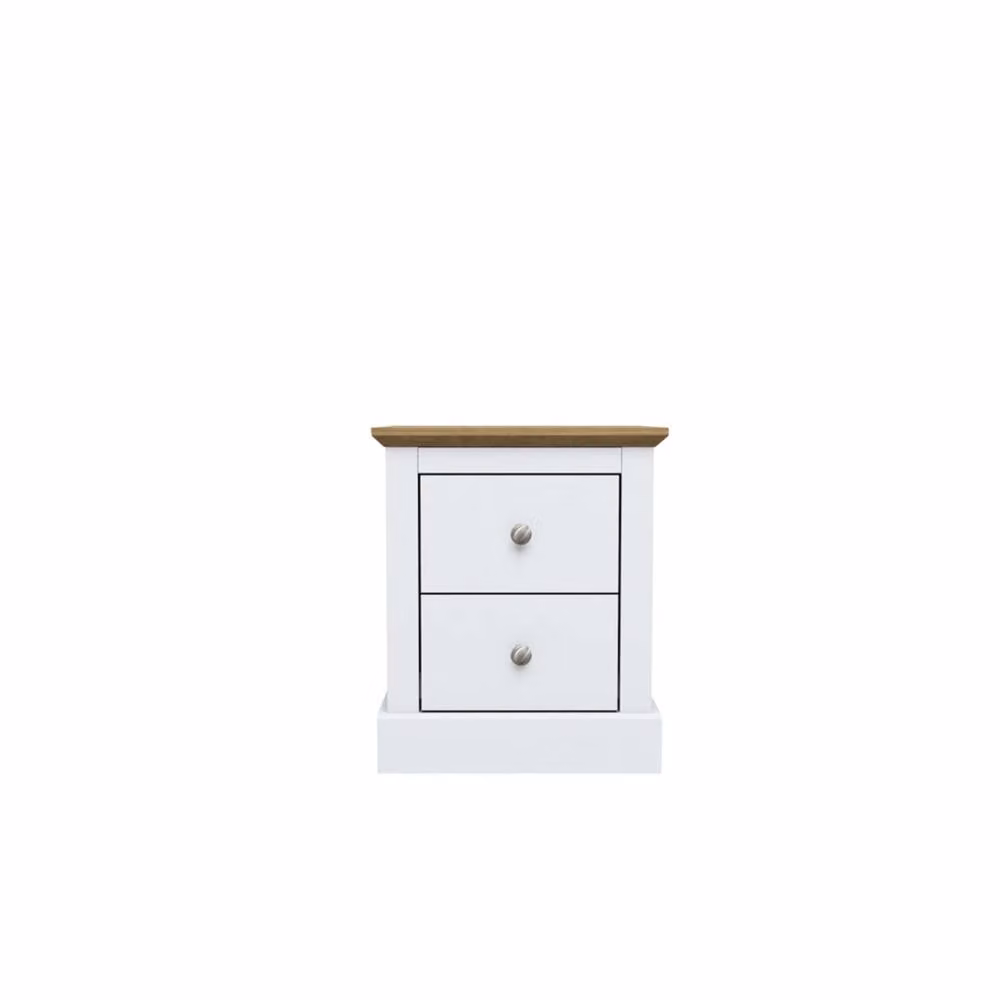 Wyld Haus Ardee 2 Drawer Bedside Cabinet in White with Natural Oak Top – 2