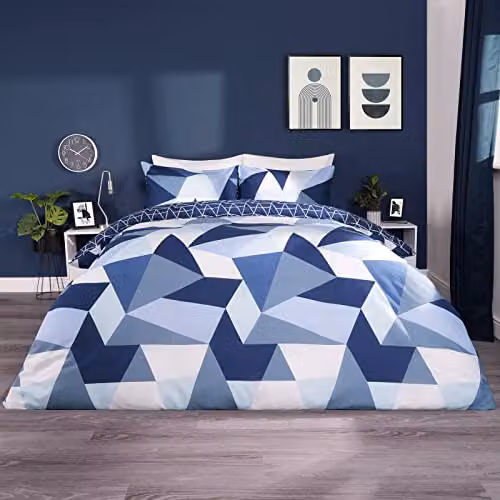 OHS Geometric Shapes Duvet Cover and Pillowcase Set in Blue and White, W/D/H: 225 x 220 x 220 cm – 2
