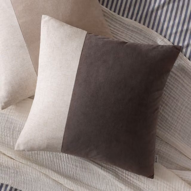 Yard Taupe Velvet and Linen Square Cushion with Removable Washable Cover, W/D/H: 50 x 50 x 50 cm