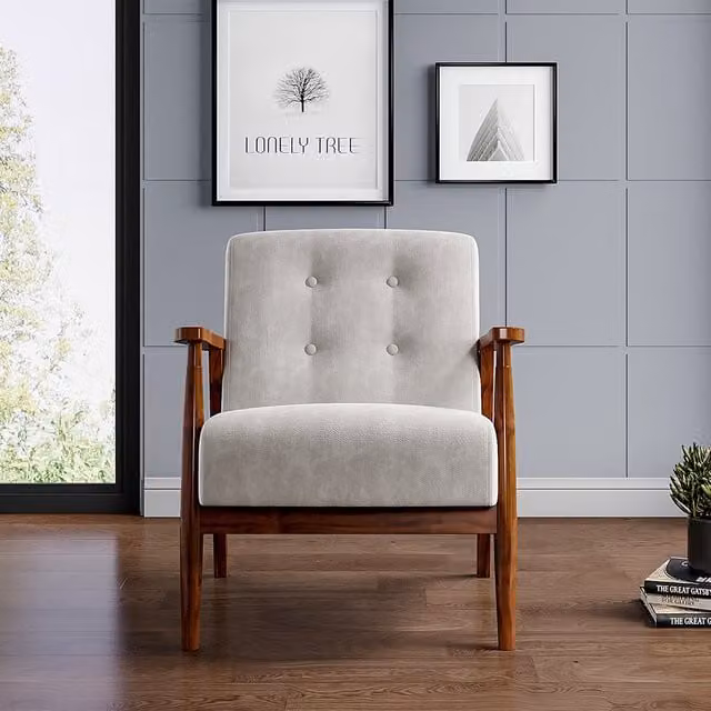 Livingandhome Grey Fabric Upholstered Retro Armchair with Solid Wood Frame