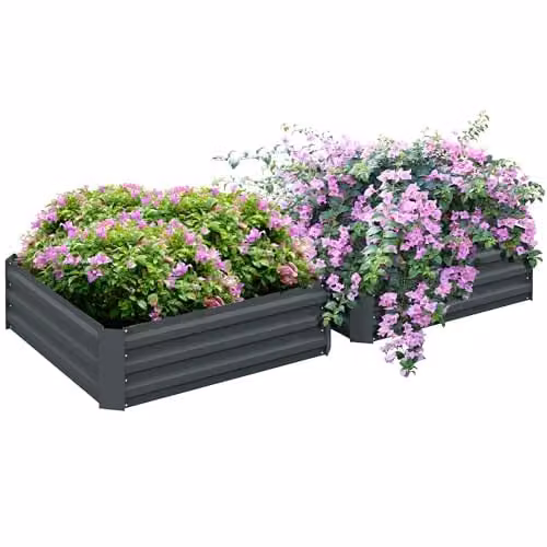 Outsunny Set of 2 Galvanised Steel Raised Garden Beds in Grey, W/D/H: 100 x 100 x 30 cm