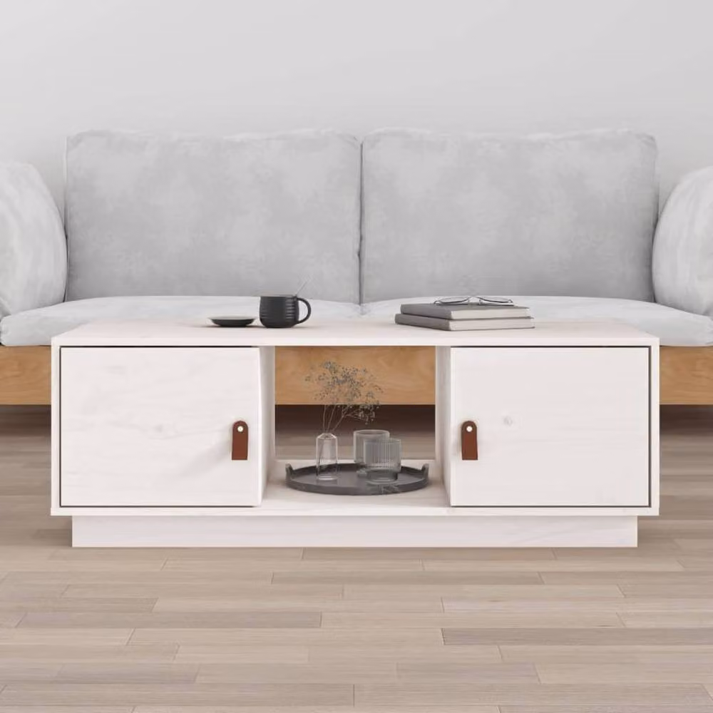 Berkfield Home Beautiful White Solid Wood Pine Coffee Table W/D/H: 100 x 50 x 35 cm – 1