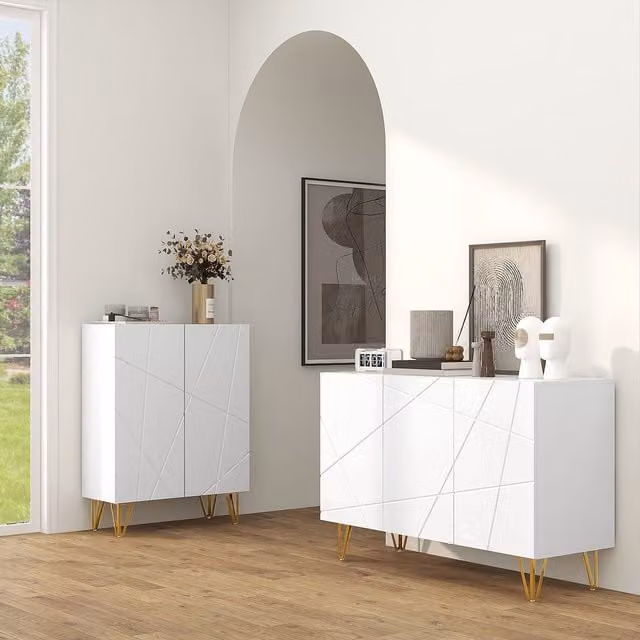 HOMCOM High Gloss Freestanding Sideboard with Adjustable Shelves and Soft-Close Doors in White and Gold