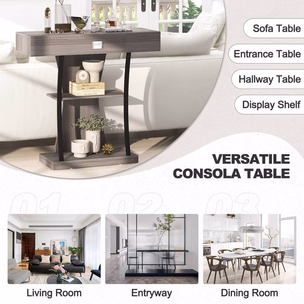 CASART Modern Grey Console Table with Drawer for Living Room or Hallway – 5