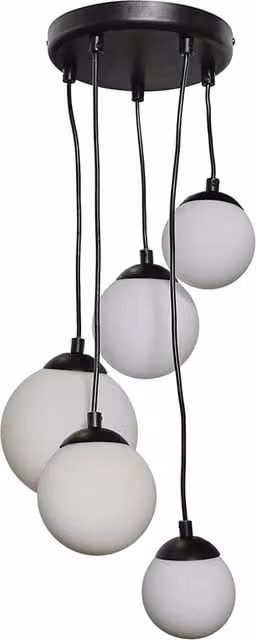 ValueLights Beauworth 5 Way Modern Suspended Ceiling Light Pendant in Matt Black with Glass Spheres