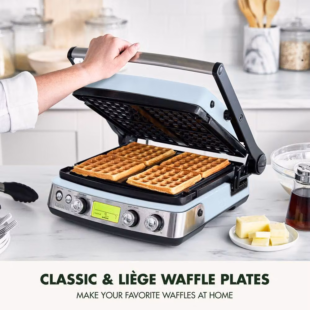 GreenPan Elite Belgian Waffle Maker with Removable Ceramic Non-Stick Plates and Digital Display in Blue – 3