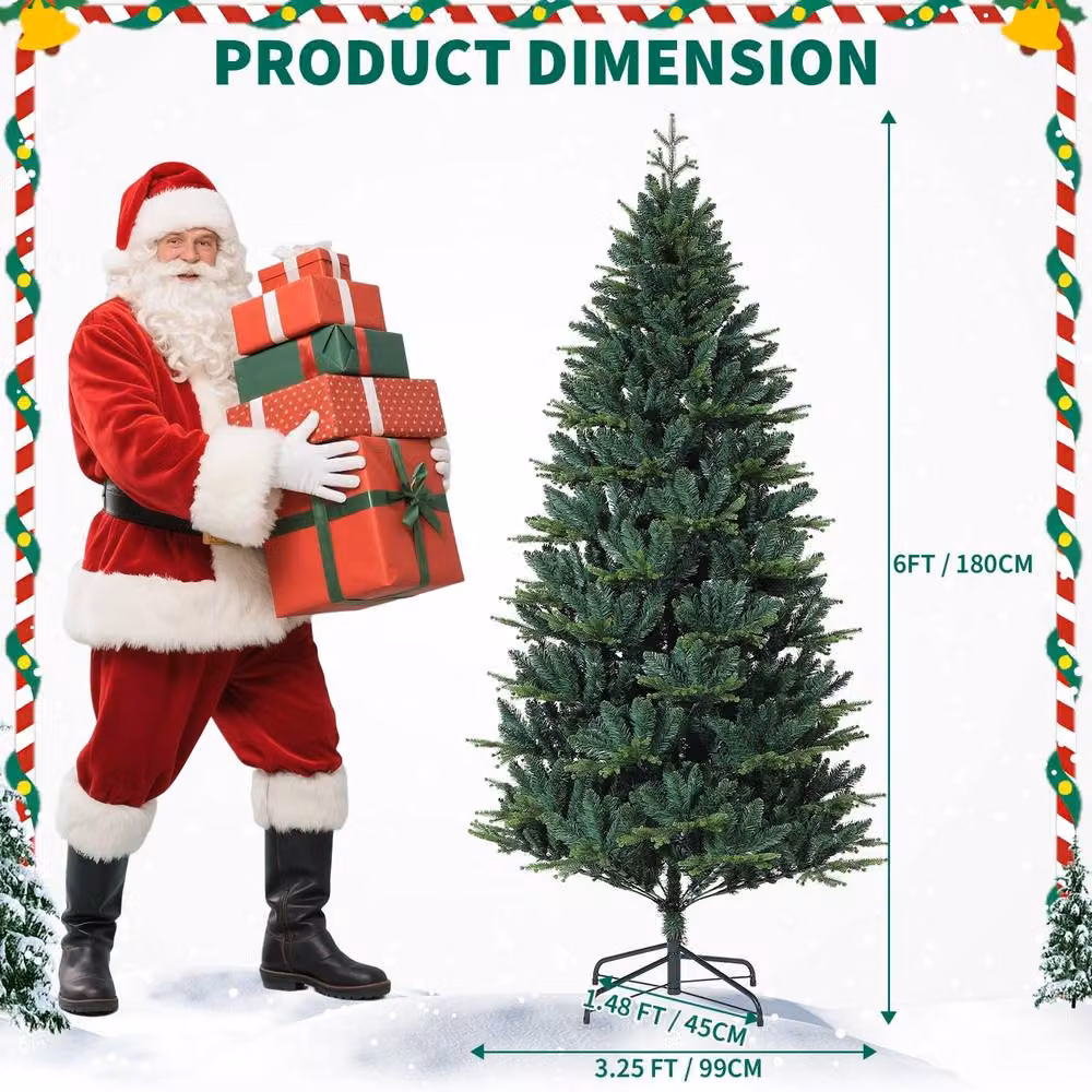 London Boutique 6ft Realistic Artificial Christmas Tree with 8 LED Lighting Modes in Green – 6