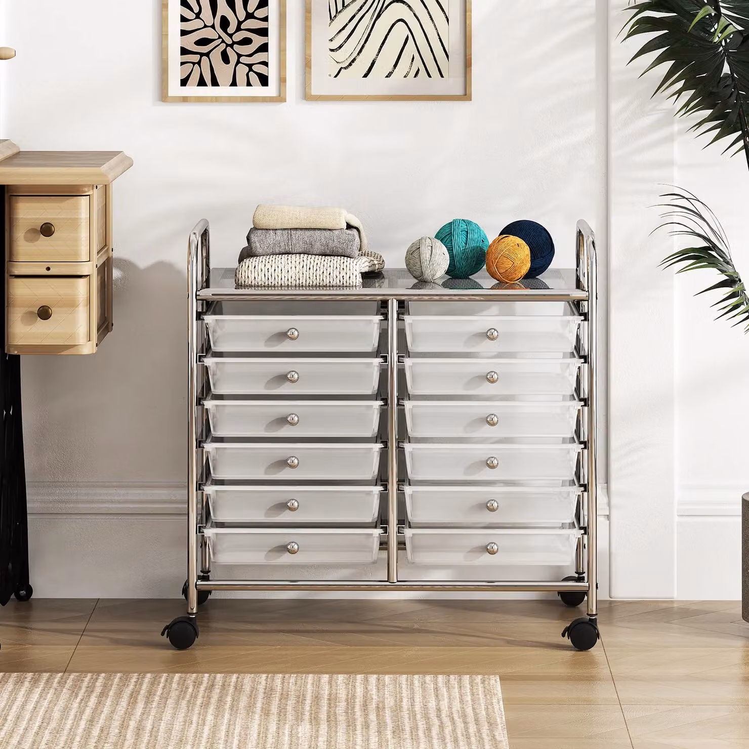 Gymax 12-Drawer Multi-Purpose Utility Storage Rolling Cart with Handles in Transparent Clear – 2