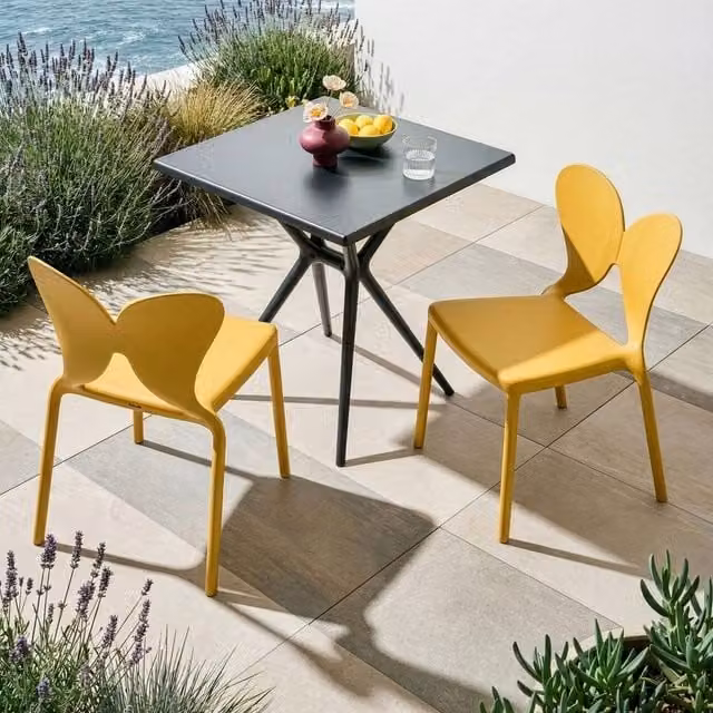 Wyld and Coco Set of 2 Yellow Butterfly Backrest Stackable Polypropylene Chairs