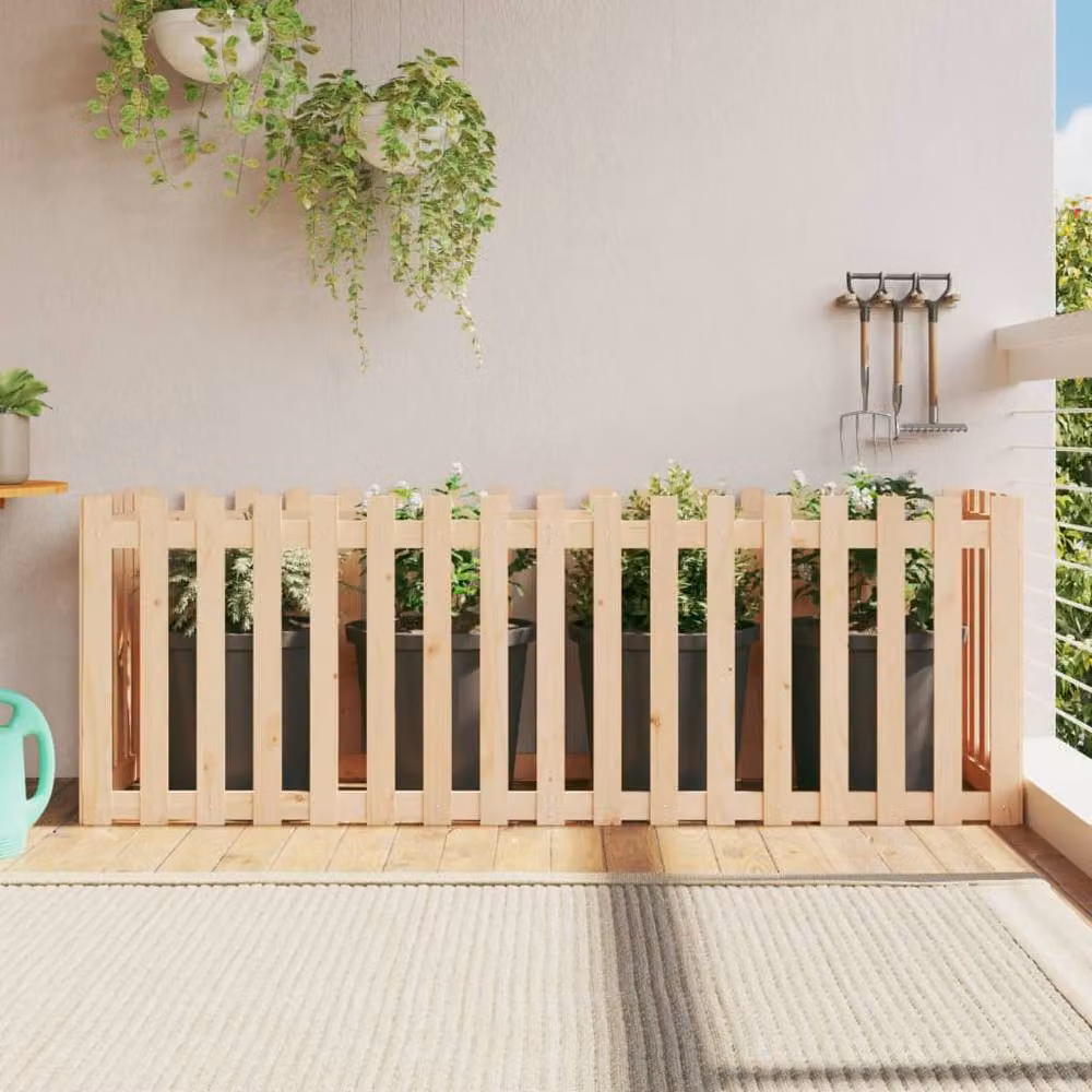 Berkfield Home Garden Raised Bed with Fence Design in Beige Solid Wood, W/D/H: 200 x 50 x 70 cm – 2