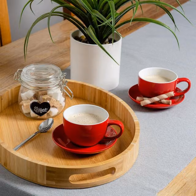 Argon Tableware 12 Piece Red Porcelain Cappuccino Cup and Saucer Set, 250ml