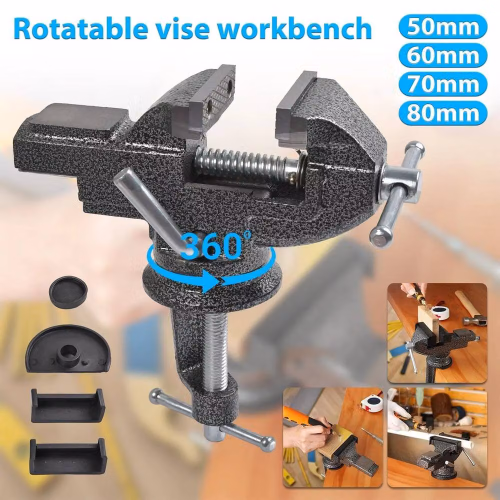 Kelvenix Work Bench Vice with Engineer Jaws and Swivel Base in Grey, W: 52 cm – 4