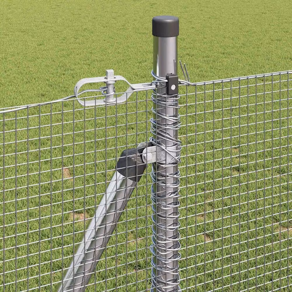 Berkfield Home Galvanised Steel Welded Wire Fence with 13 Flanged Posts, Silver, 1 x 25 m – 3