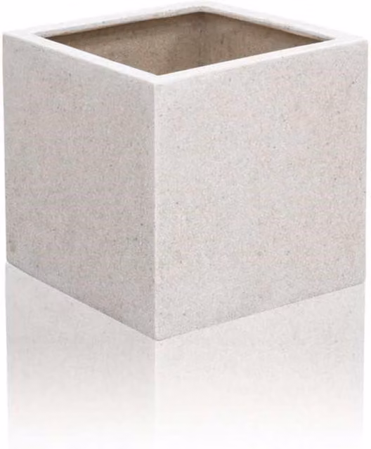 Primrose White Poly-Terrazzo Square Cube Planter with Stone Effect and Bung, 52 cm