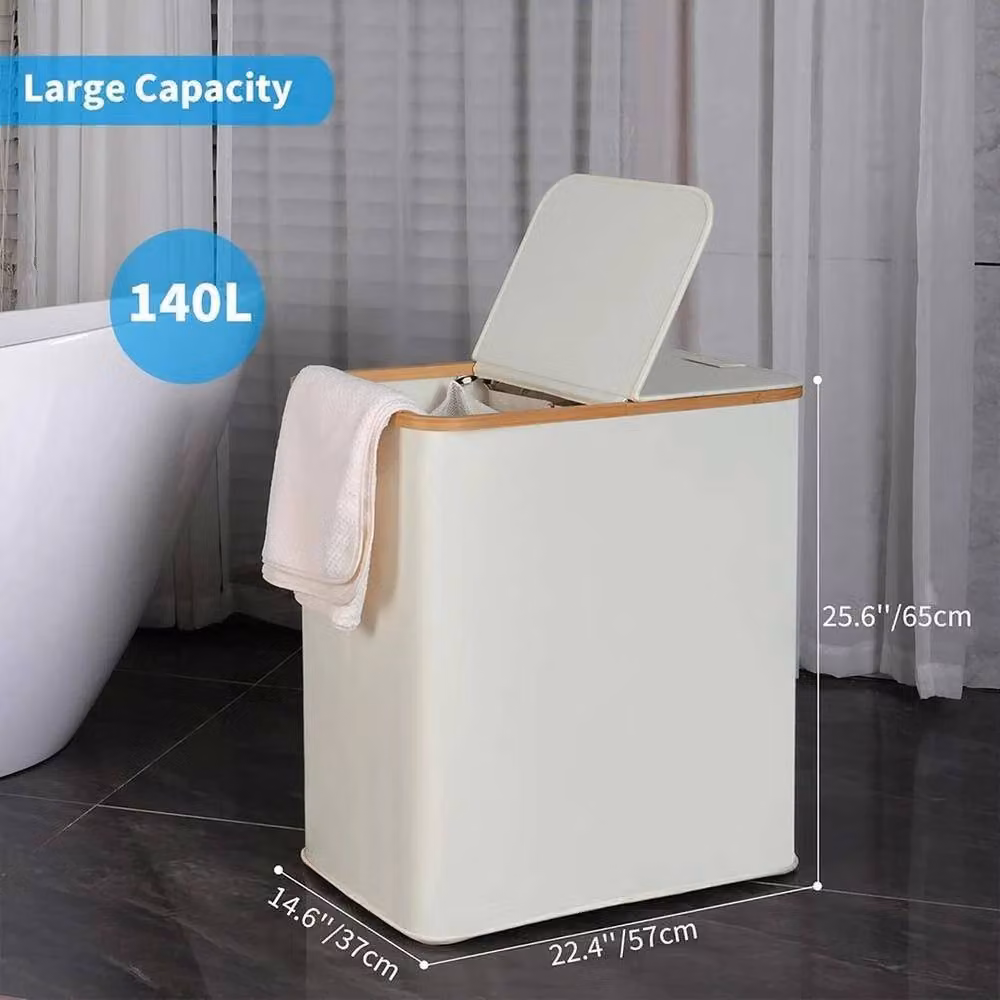 PAWNORA Beige Bamboo Laundry Hamper with Lid – 2