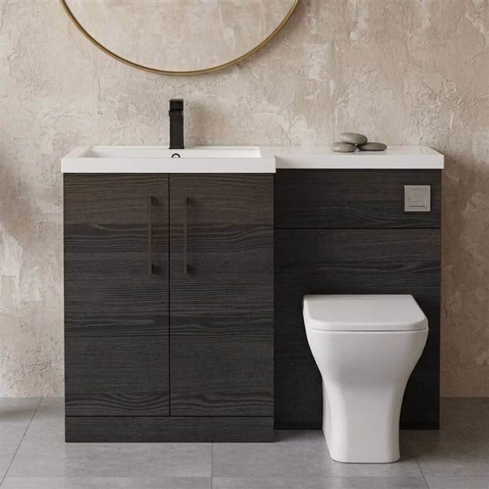 Balterley Modern Matt Black Left-Hand Vanity and WC Unit Combination, W: 110 cm, H: 84 cm – 7