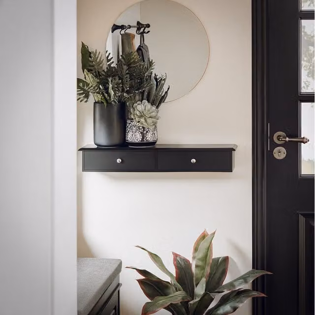 SoBuy Modern Wall Floating Shelf Storage Unit with 2 Drawers in Matt Black