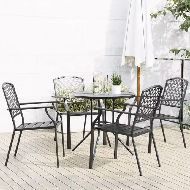 Berkfield Home Stackable Garden Chair Set of 5 in Anthracite Black Powder-coated Steel