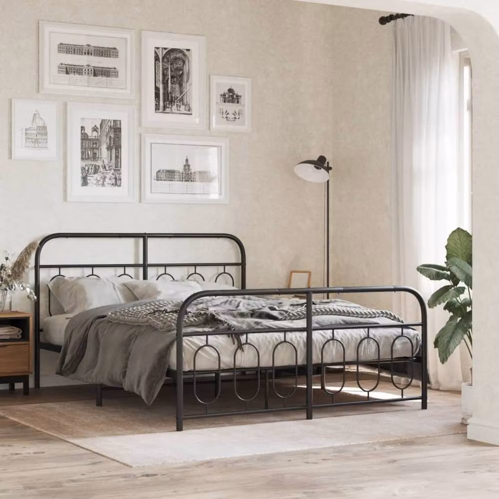 Berkfield Home Metal Bed Frame with Footboard, Black, W: 135 cm, L: 190 cm – 2