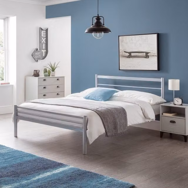 Julian Bowen Alpen Metal Bed Frame, Silver, W: 140 cm, L: 200 cm